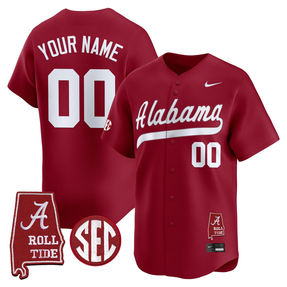 Alabama Crimson Tide 2025 Vapor Baseball Custom Jersey - Alabama Map - All Stitched